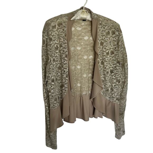 R&M Richards Lace Ruffle cover up Duster Shrug Champagne size XL - Picture 1 of 8